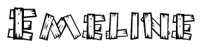 The image contains the name Emeline written in a decorative, stylized font with a hand-drawn appearance. The lines are made up of what appears to be planks of wood, which are nailed together