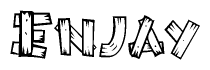 The image contains the name Enjay written in a decorative, stylized font with a hand-drawn appearance. The lines are made up of what appears to be planks of wood, which are nailed together