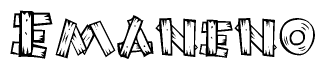 The clipart image shows the name Emaneno stylized to look like it is constructed out of separate wooden planks or boards, with each letter having wood grain and plank-like details.