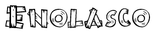 The image contains the name Enolasco written in a decorative, stylized font with a hand-drawn appearance. The lines are made up of what appears to be planks of wood, which are nailed together