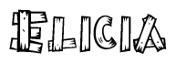 The image contains the name Elicia written in a decorative, stylized font with a hand-drawn appearance. The lines are made up of what appears to be planks of wood, which are nailed together