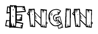 The image contains the name Engin written in a decorative, stylized font with a hand-drawn appearance. The lines are made up of what appears to be planks of wood, which are nailed together