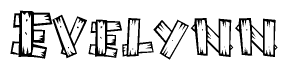 The clipart image shows the name Evelynn stylized to look as if it has been constructed out of wooden planks or logs. Each letter is designed to resemble pieces of wood.