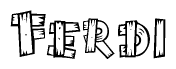 The image contains the name Ferdi written in a decorative, stylized font with a hand-drawn appearance. The lines are made up of what appears to be planks of wood, which are nailed together