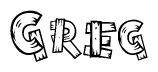 The image contains the name Greg written in a decorative, stylized font with a hand-drawn appearance. The lines are made up of what appears to be planks of wood, which are nailed together