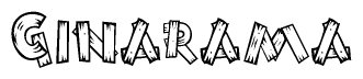 The clipart image shows the name Ginarama stylized to look as if it has been constructed out of wooden planks or logs. Each letter is designed to resemble pieces of wood.