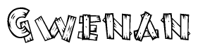 The image contains the name Gwenan written in a decorative, stylized font with a hand-drawn appearance. The lines are made up of what appears to be planks of wood, which are nailed together