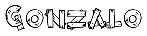 The image contains the name Gonzalo written in a decorative, stylized font with a hand-drawn appearance. The lines are made up of what appears to be planks of wood, which are nailed together