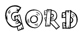 The clipart image shows the name Gord stylized to look as if it has been constructed out of wooden planks or logs. Each letter is designed to resemble pieces of wood.