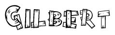 The clipart image shows the name Gilbert stylized to look like it is constructed out of separate wooden planks or boards, with each letter having wood grain and plank-like details.