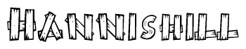 The clipart image shows the name Hannishill stylized to look like it is constructed out of separate wooden planks or boards, with each letter having wood grain and plank-like details.