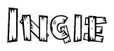The clipart image shows the name Ingie stylized to look as if it has been constructed out of wooden planks or logs. Each letter is designed to resemble pieces of wood.