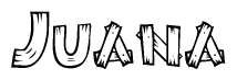 The clipart image shows the name Juana stylized to look as if it has been constructed out of wooden planks or logs. Each letter is designed to resemble pieces of wood.