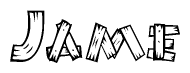 The clipart image shows the name Jame stylized to look as if it has been constructed out of wooden planks or logs. Each letter is designed to resemble pieces of wood.