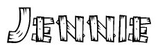 The image contains the name Jennie written in a decorative, stylized font with a hand-drawn appearance. The lines are made up of what appears to be planks of wood, which are nailed together