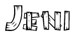 The clipart image shows the name Jeni stylized to look like it is constructed out of separate wooden planks or boards, with each letter having wood grain and plank-like details.