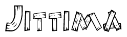 The clipart image shows the name Jittima stylized to look as if it has been constructed out of wooden planks or logs. Each letter is designed to resemble pieces of wood.