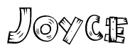 The image contains the name Joyce written in a decorative, stylized font with a hand-drawn appearance. The lines are made up of what appears to be planks of wood, which are nailed together