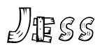 The image contains the name Jess written in a decorative, stylized font with a hand-drawn appearance. The lines are made up of what appears to be planks of wood, which are nailed together