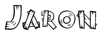 The image contains the name Jaron written in a decorative, stylized font with a hand-drawn appearance. The lines are made up of what appears to be planks of wood, which are nailed together