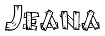 The clipart image shows the name Jeana stylized to look like it is constructed out of separate wooden planks or boards, with each letter having wood grain and plank-like details.