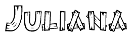 The clipart image shows the name Juliana stylized to look as if it has been constructed out of wooden planks or logs. Each letter is designed to resemble pieces of wood.