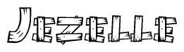 The clipart image shows the name Jezelle stylized to look like it is constructed out of separate wooden planks or boards, with each letter having wood grain and plank-like details.