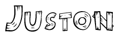 The clipart image shows the name Juston stylized to look as if it has been constructed out of wooden planks or logs. Each letter is designed to resemble pieces of wood.