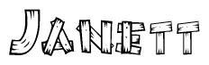 The image contains the name Janett written in a decorative, stylized font with a hand-drawn appearance. The lines are made up of what appears to be planks of wood, which are nailed together