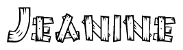 The clipart image shows the name Jeanine stylized to look as if it has been constructed out of wooden planks or logs. Each letter is designed to resemble pieces of wood.