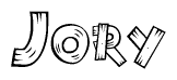 The clipart image shows the name Jory stylized to look as if it has been constructed out of wooden planks or logs. Each letter is designed to resemble pieces of wood.