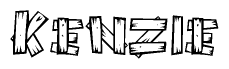 The image contains the name Kenzie written in a decorative, stylized font with a hand-drawn appearance. The lines are made up of what appears to be planks of wood, which are nailed together