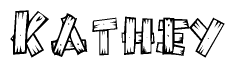 The clipart image shows the name Kathey stylized to look as if it has been constructed out of wooden planks or logs. Each letter is designed to resemble pieces of wood.