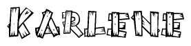The image contains the name Karlene written in a decorative, stylized font with a hand-drawn appearance. The lines are made up of what appears to be planks of wood, which are nailed together