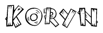 The image contains the name Koryn written in a decorative, stylized font with a hand-drawn appearance. The lines are made up of what appears to be planks of wood, which are nailed together