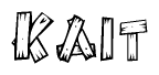 The clipart image shows the name Kait stylized to look as if it has been constructed out of wooden planks or logs. Each letter is designed to resemble pieces of wood.