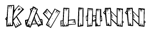 The image contains the name Kaylihnn written in a decorative, stylized font with a hand-drawn appearance. The lines are made up of what appears to be planks of wood, which are nailed together