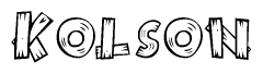 The image contains the name Kolson written in a decorative, stylized font with a hand-drawn appearance. The lines are made up of what appears to be planks of wood, which are nailed together
