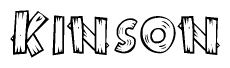 The clipart image shows the name Kinson stylized to look as if it has been constructed out of wooden planks or logs. Each letter is designed to resemble pieces of wood.