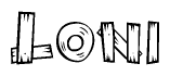 The clipart image shows the name Loni stylized to look like it is constructed out of separate wooden planks or boards, with each letter having wood grain and plank-like details.
