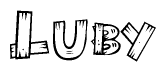 The clipart image shows the name Luby stylized to look as if it has been constructed out of wooden planks or logs. Each letter is designed to resemble pieces of wood.