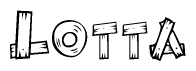 The image contains the name Lotta written in a decorative, stylized font with a hand-drawn appearance. The lines are made up of what appears to be planks of wood, which are nailed together