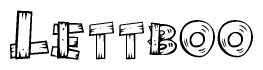 The image contains the name Lettboo written in a decorative, stylized font with a hand-drawn appearance. The lines are made up of what appears to be planks of wood, which are nailed together