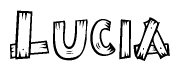 The clipart image shows the name Lucia stylized to look as if it has been constructed out of wooden planks or logs. Each letter is designed to resemble pieces of wood.