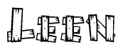 The image contains the name Leen written in a decorative, stylized font with a hand-drawn appearance. The lines are made up of what appears to be planks of wood, which are nailed together