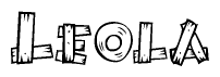 The image contains the name Leola written in a decorative, stylized font with a hand-drawn appearance. The lines are made up of what appears to be planks of wood, which are nailed together