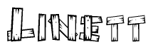 The clipart image shows the name Linett stylized to look like it is constructed out of separate wooden planks or boards, with each letter having wood grain and plank-like details.