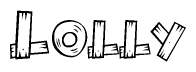 The clipart image shows the name Lolly stylized to look as if it has been constructed out of wooden planks or logs. Each letter is designed to resemble pieces of wood.