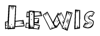 The clipart image shows the name Lewis stylized to look as if it has been constructed out of wooden planks or logs. Each letter is designed to resemble pieces of wood.