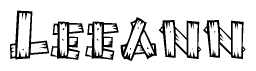 The clipart image shows the name Leeann stylized to look as if it has been constructed out of wooden planks or logs. Each letter is designed to resemble pieces of wood.
